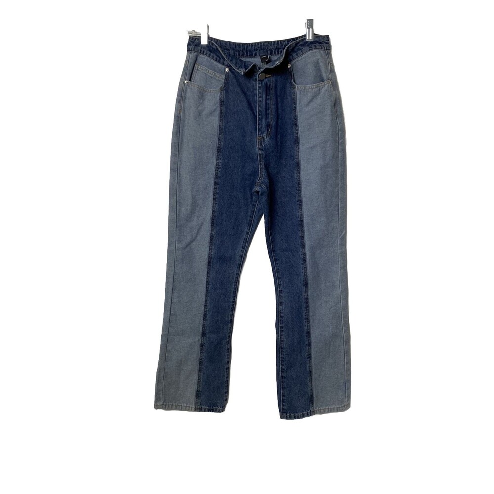 Cider Straight Jeans Blue Size M Color Block Stripe Womens High Waist Casual